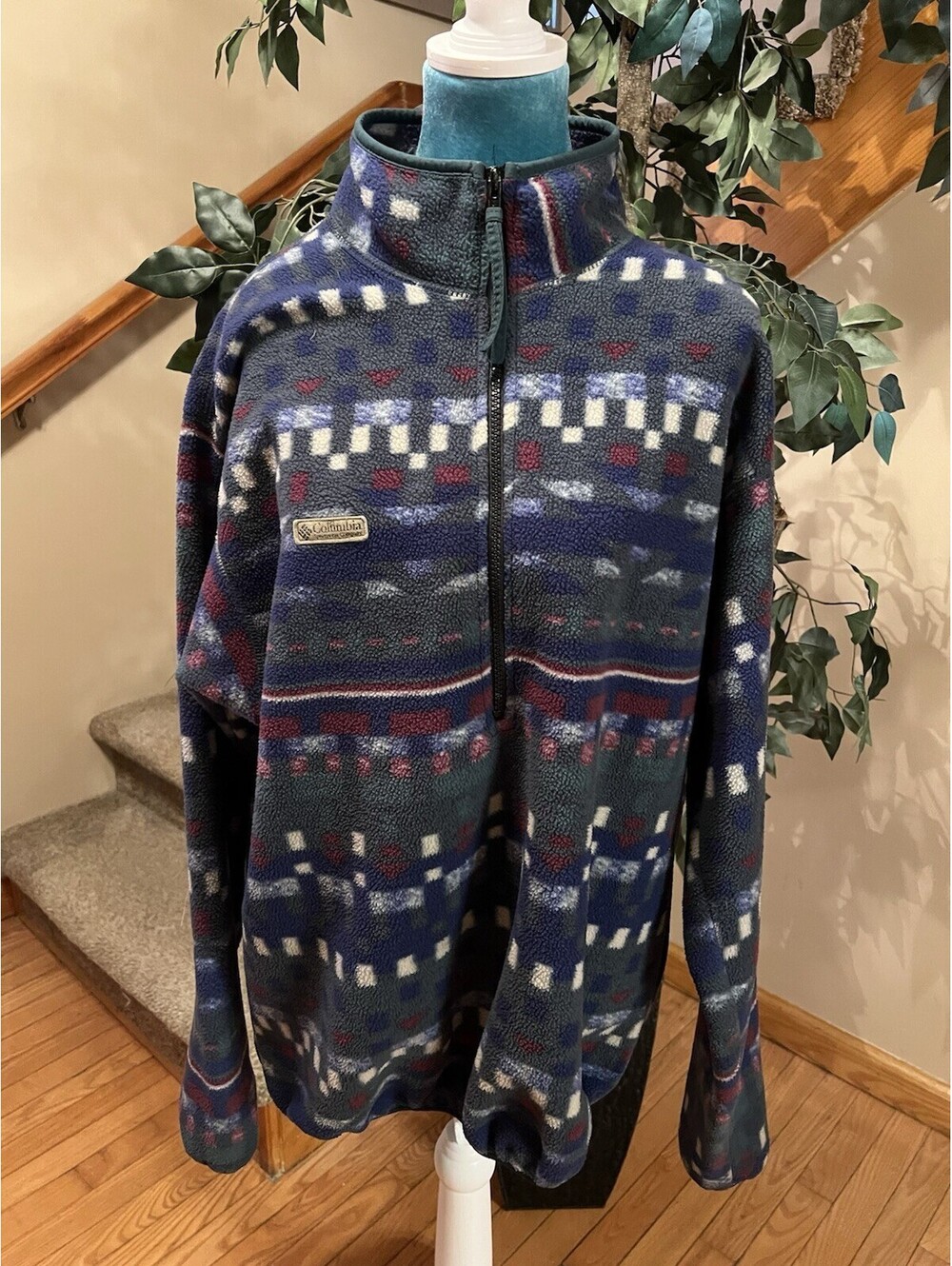 Vintage Columbia Southwest Aztec Fleece Half Zip Sweater Mens Large Made USA 90s - Picture 7 of 8